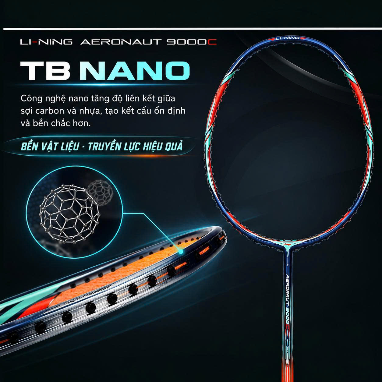 Vợt Cầu Lông Lining Aeronaut 9000C Chính Hãng - Kiểm Soát Bền Bỉ - Công Nghệ Khung Hàng Không Đặc Trưng - Thiên Công